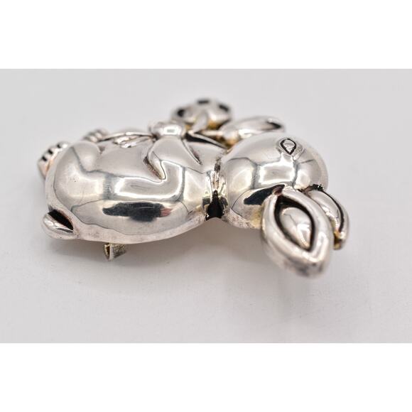 MJ Vintage Easter Bunny Rabbit Pin Brooch Pendant Big Heavy Chunky Signed BinBP - Picture 6 of 12